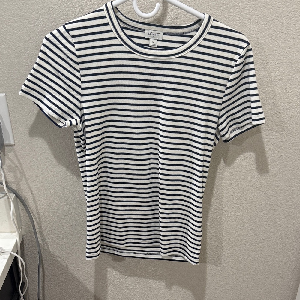 Jcrew fitted ribbed tee navy and white